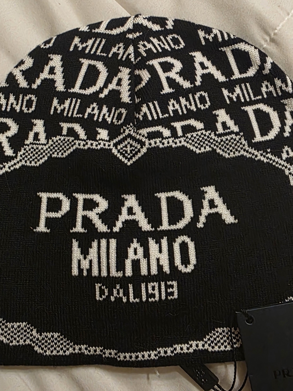 Prada Milano Black and White Logo Knit Sweater